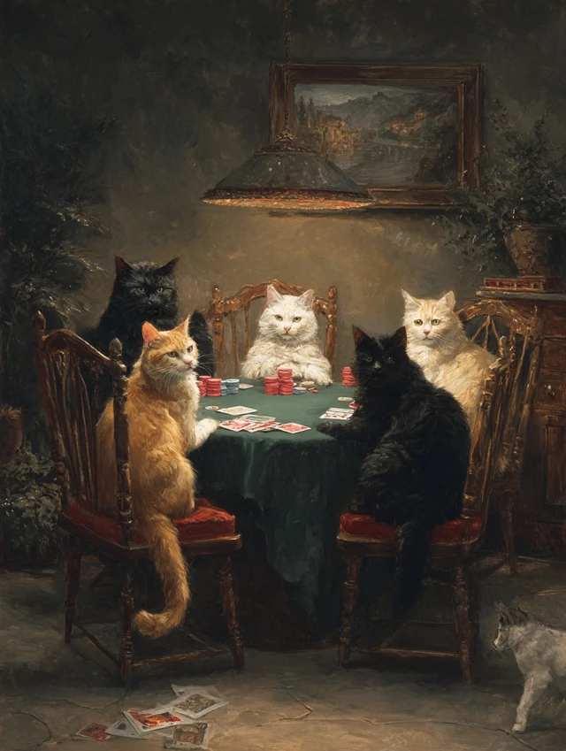 Cats Playing Poker A Humorous Painting