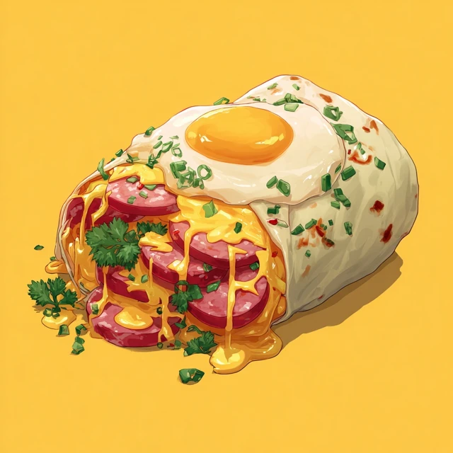 Anime Food Illustration Egg Sausage and Cheese Burrito
