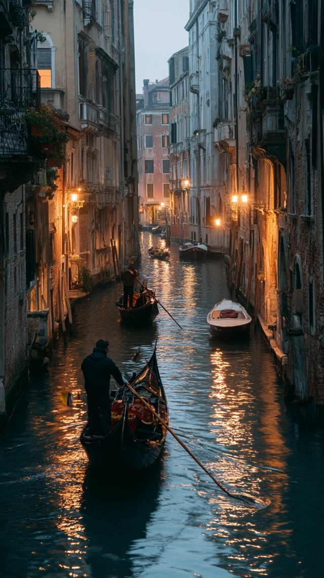 Venice Canals Evening Gondolas Romantic Scene