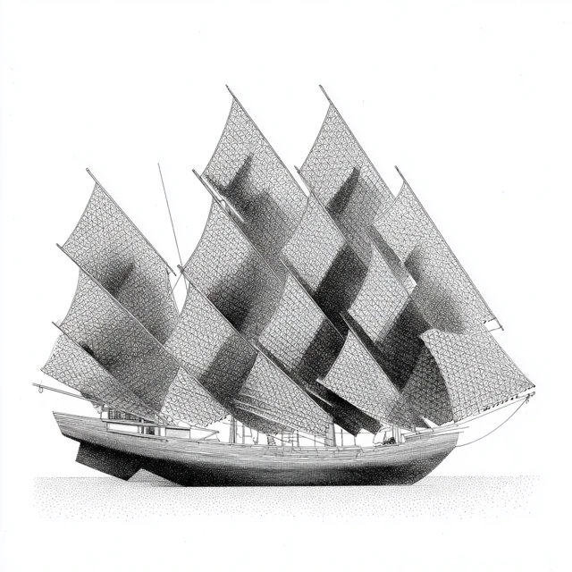 Black and White Ship Elevation Drawing