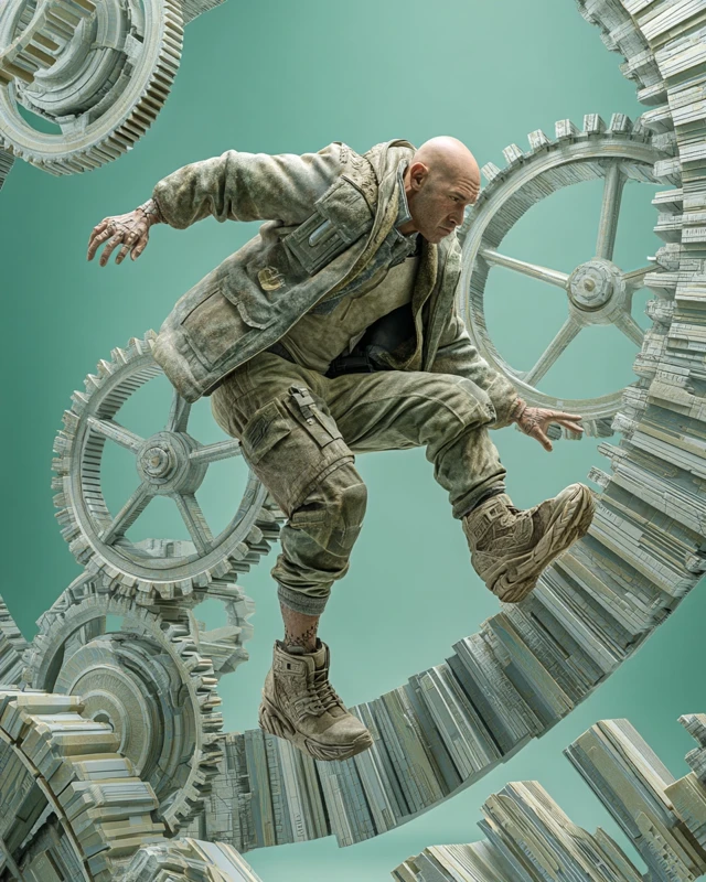 Mechanical Parkour Dave Bautista Style CGI Render