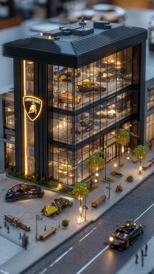 Lamborghini Dealership Futuristic Luxury Miniature