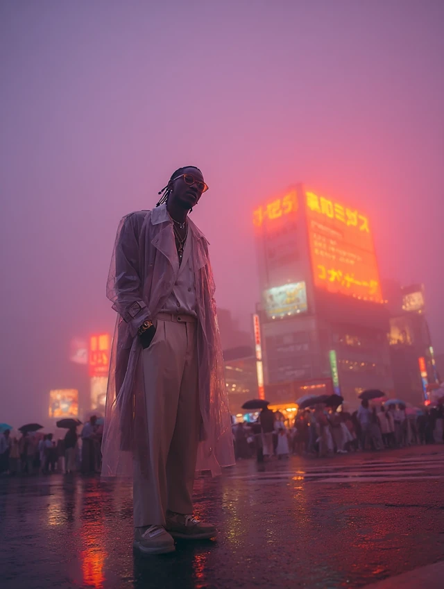 Tokyo Street Style Man in Translucent Trench Coat