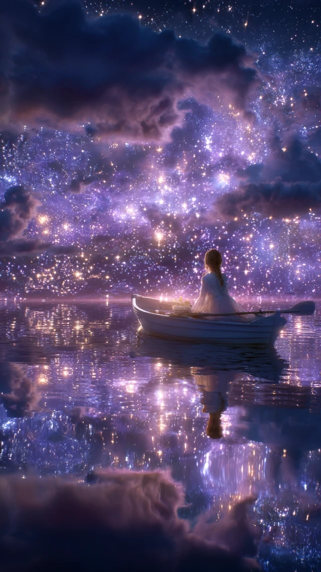 Girl in Boat Dreamy Starry Night