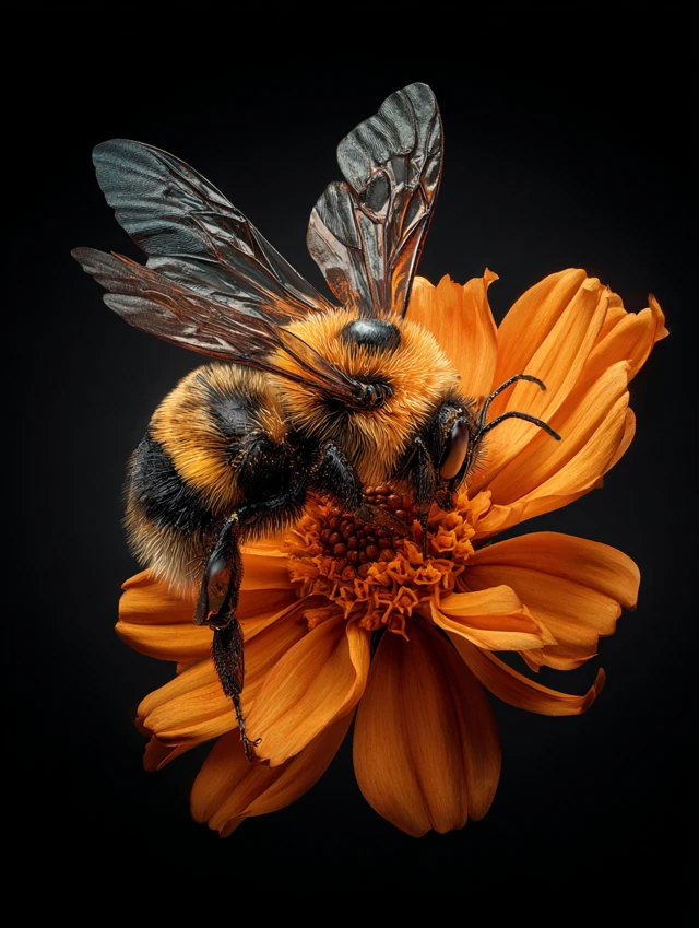 Realistic Bumble Bee on Flower Macro Photography