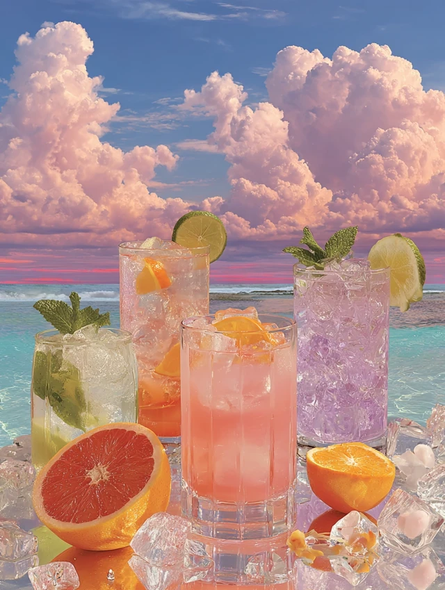 Colorful Tropical Cocktails Vintage Aesthetics