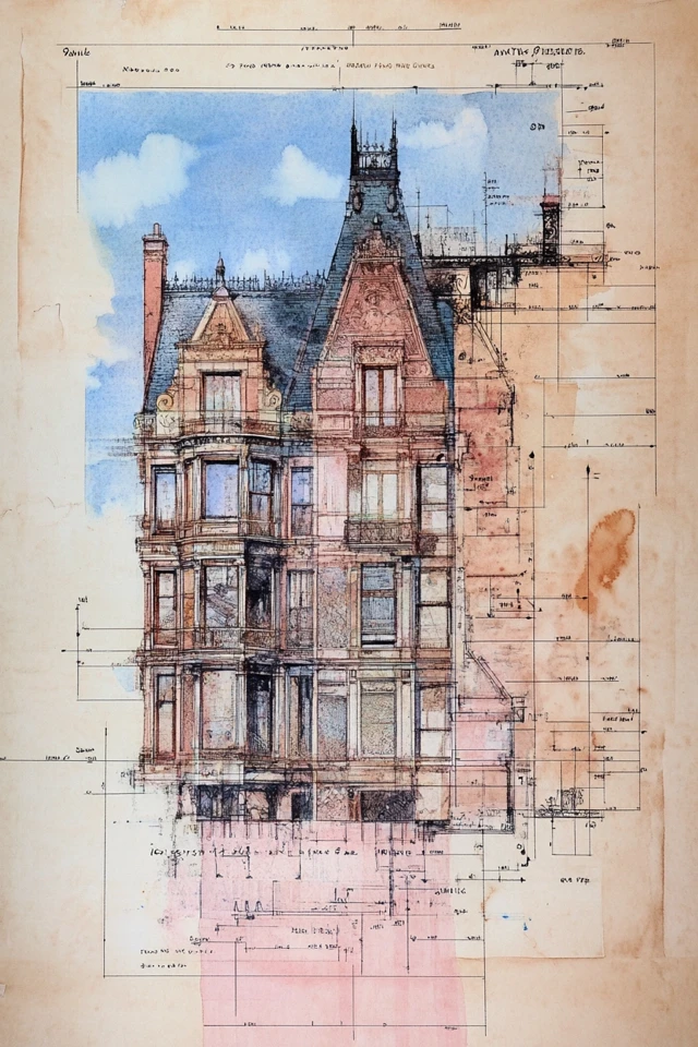 Gilded Age NYC Watercolor: Mansions and Architecture
