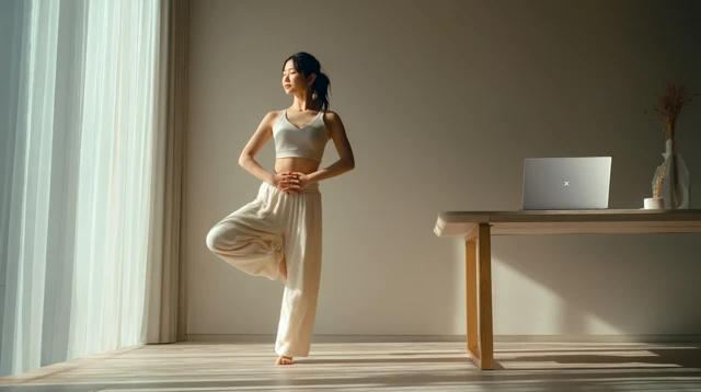 Minimalist Home Office Yoga Woman Natural Light