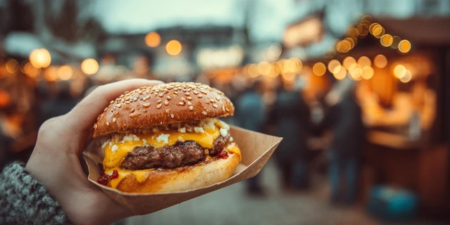 Gourmet Burger at Market Food Photography
