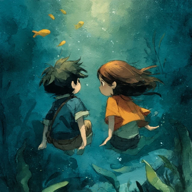 Mermaid Kids Swimming Under Sea Childrens Book