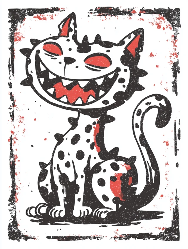 Vintage Cartoon Cat Crazy Psychotic Retro Style