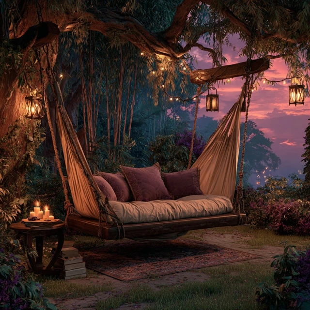 Tranquil Backyard Oasis Hammock at Dusk