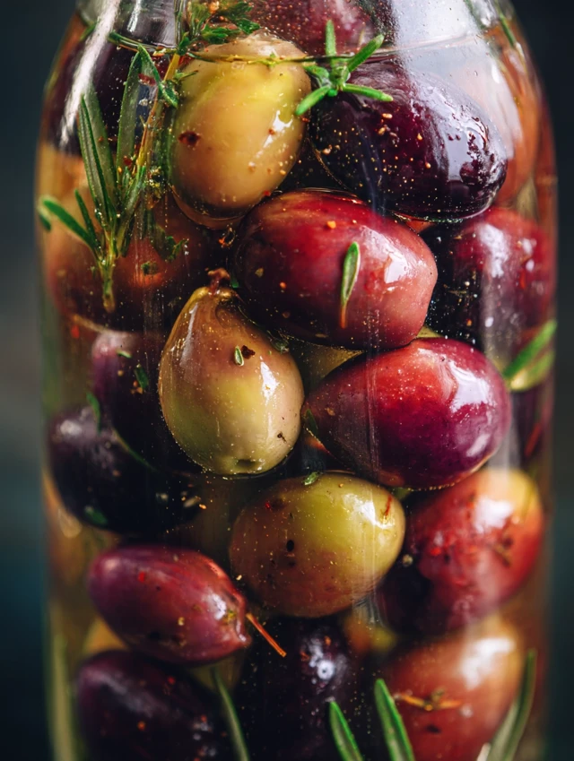 Marinated Olives in Jar Close Up Food Photography