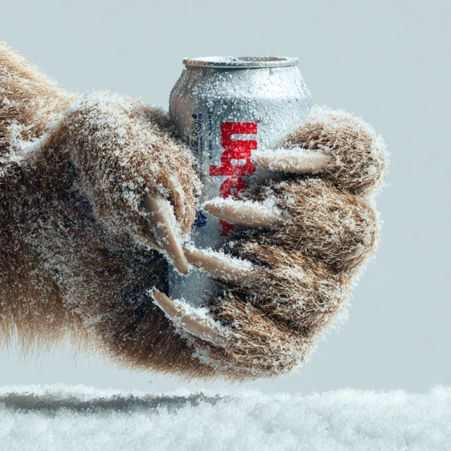 Bear Paw Holding Beer Can Realistic Studio Shot