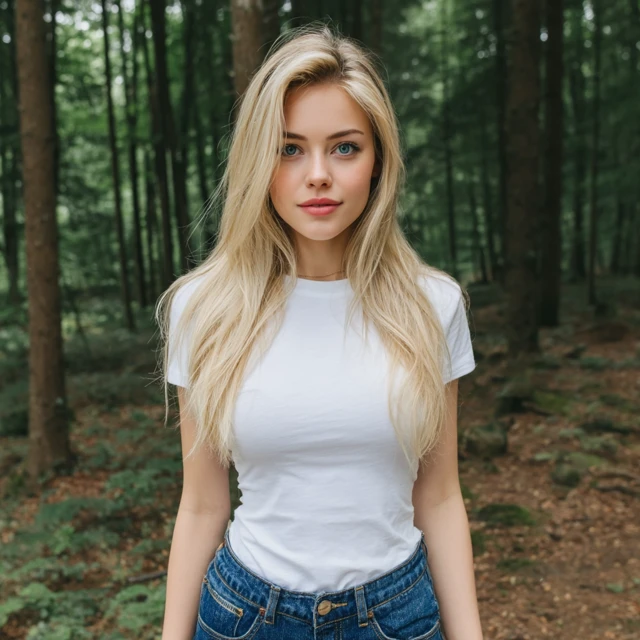 Beautiful Blonde Woman in Forest