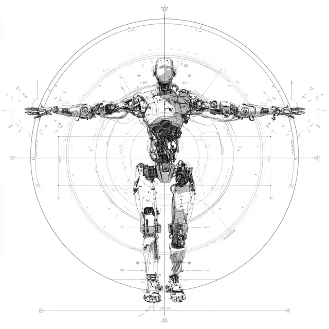 Anatomical Diagram of a Robot Blueprint Style