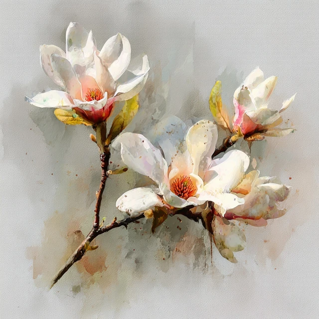 Magnolia Watercolour Painting Floral Art