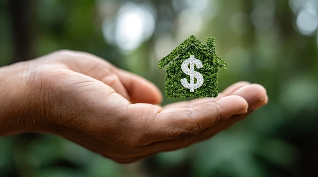 Eco Finance Hand Holding Icon Nature Blurred Background