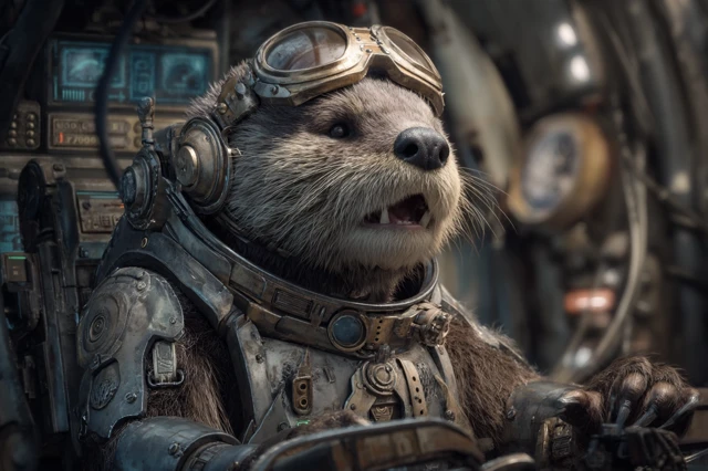 Cybernetic Otter in Mech Suit Determined