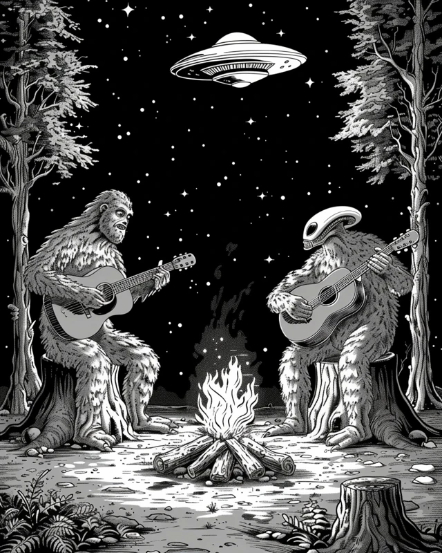Bigfoot and Alien Campfire Concert