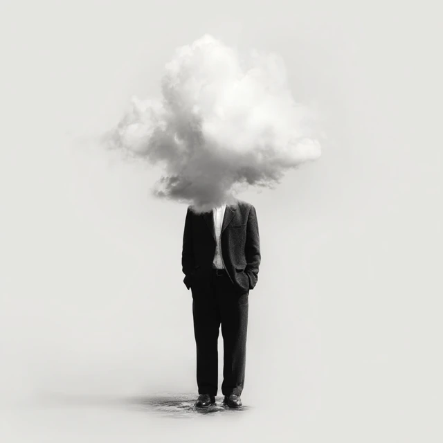 Man with Cloud Head Surreal Monochrome