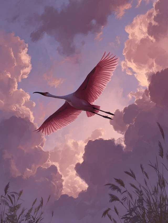 Dreamy Flamingo Flight at Dusk Pastel Art