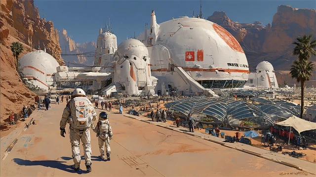Futuristic Mars Base Sci-Fi Illustration