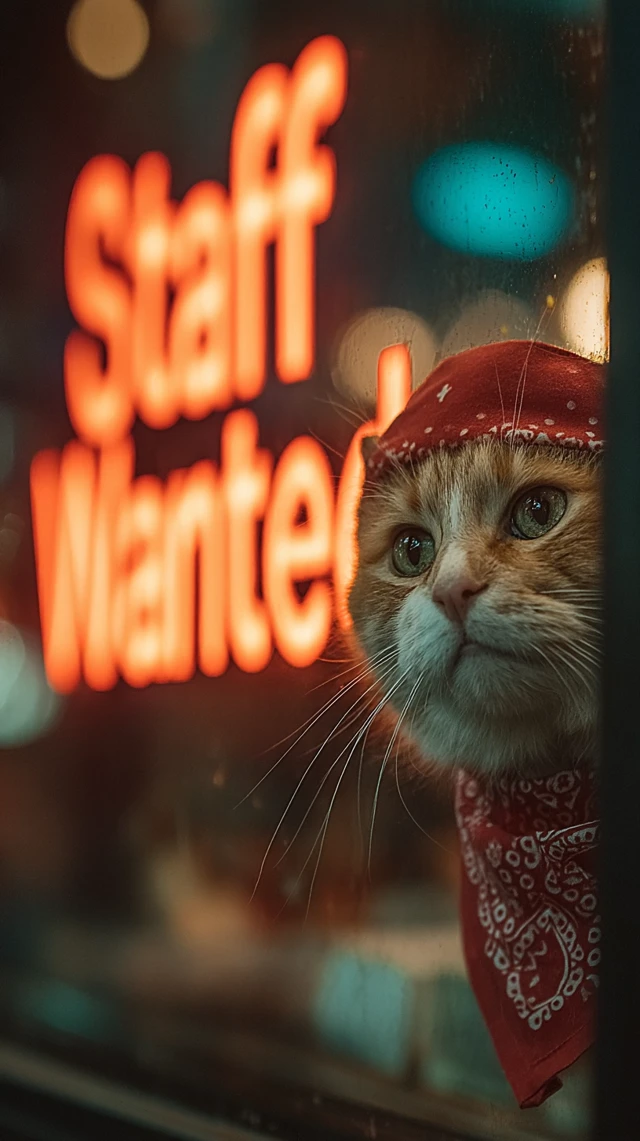 Curious Cat in a Red Bandana at Night