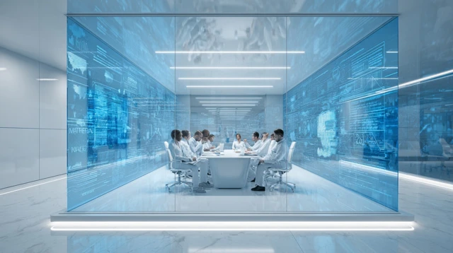 Futuristic Office Meeting Room Discussion