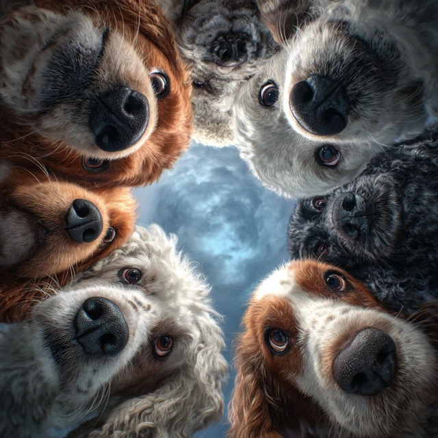 Cute Dogs Looking Up Photorealistic