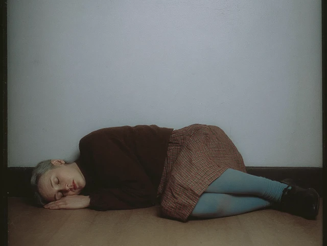 Tired Woman Resting Empty Room Art
