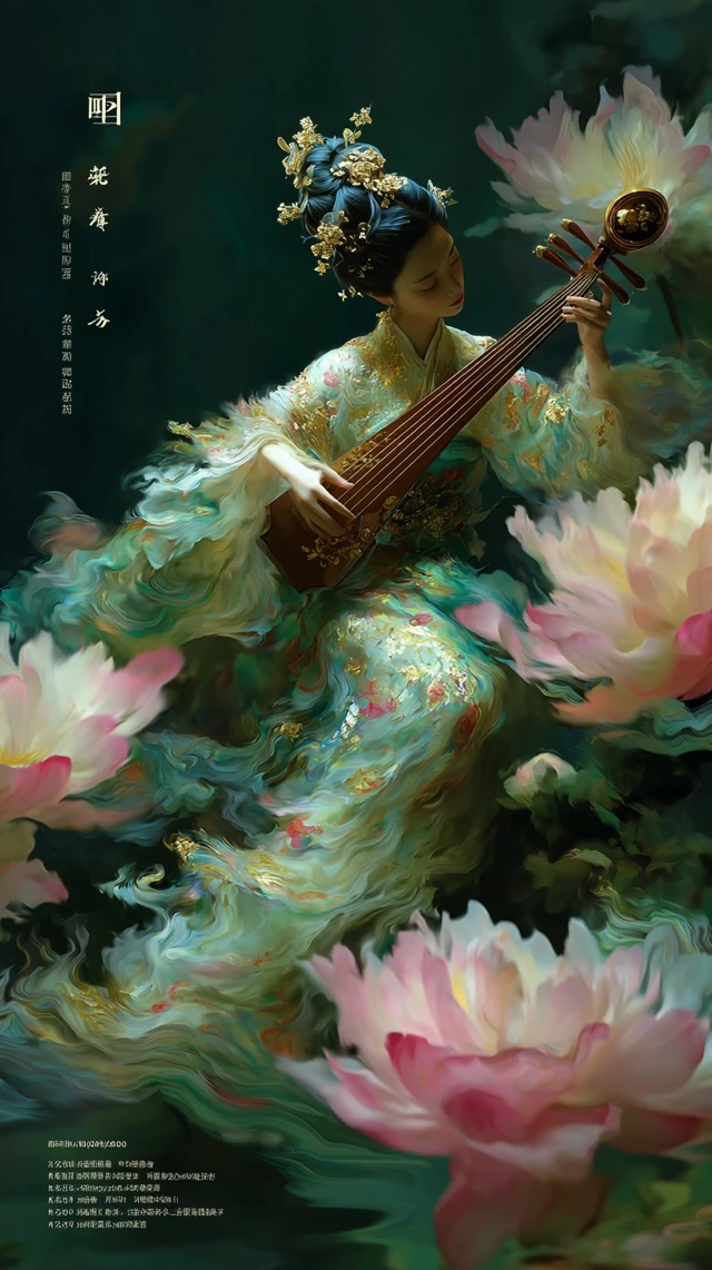 Tang Dynasty Beauty Playing Pipa Artistic Poster