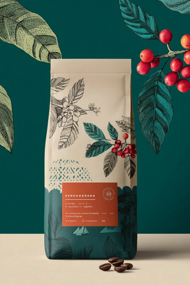 Kenya Kabingara Coffee Bag Design Minimalist Botanical