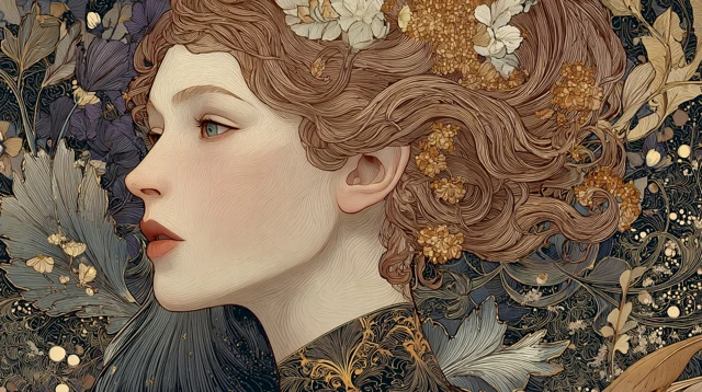 Art Nouveau Female Illustration Alphonse Mucha Style