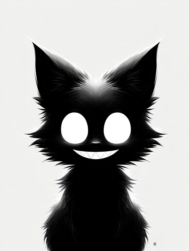 Cartoon Black Fox Silhouette with White Teeth