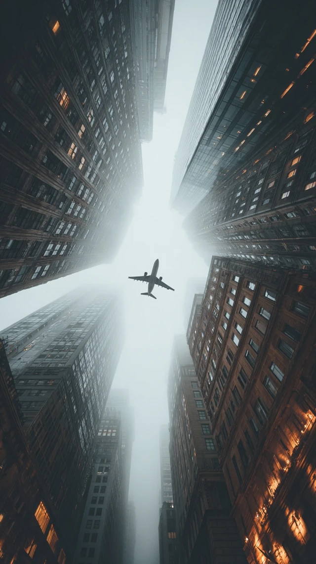 New York Skyscrapers and Airplane Aerial View