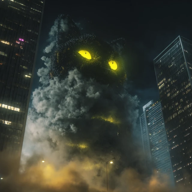 Giant Smoke Monster Cat Over City at Night