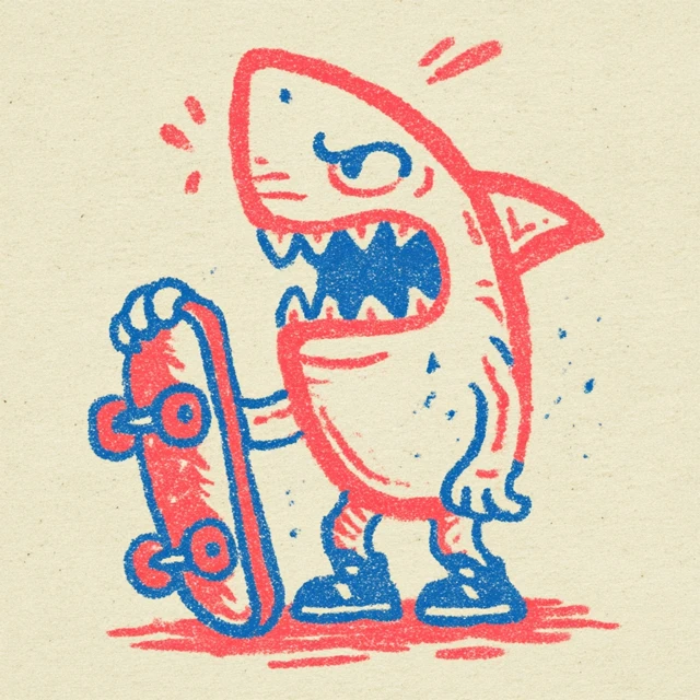 Retro Cartoon Shark Mascot Skateboard Design