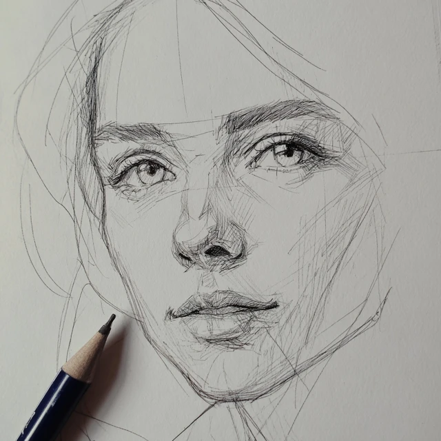 Woman''s Face Fine Line Drawing