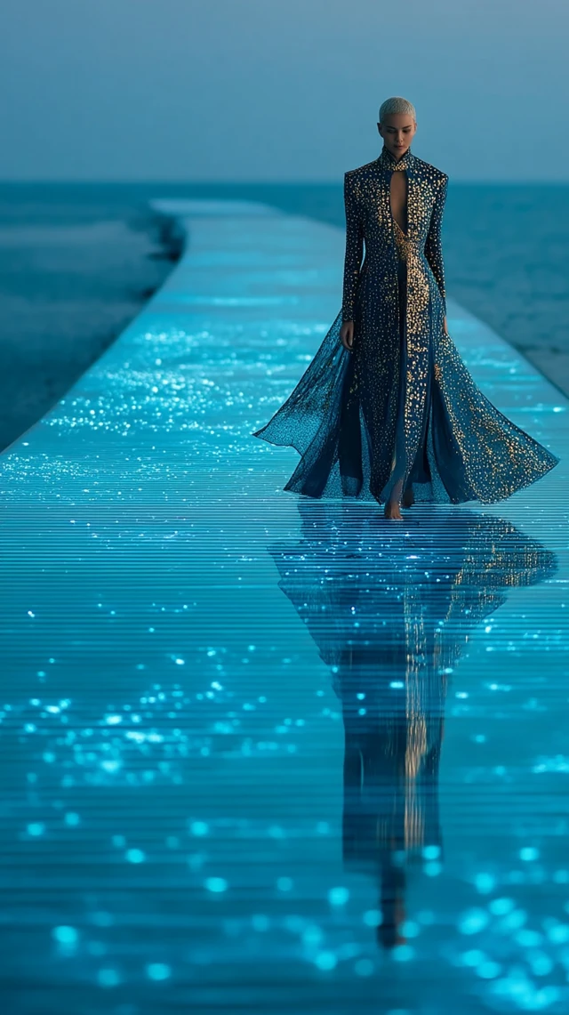 Luxury Fashion Photoshoot on Bioluminescent Runway