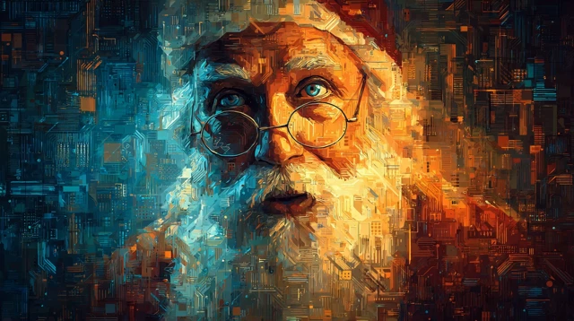 Cybernetic Santa Claus Smiling Futurism Art