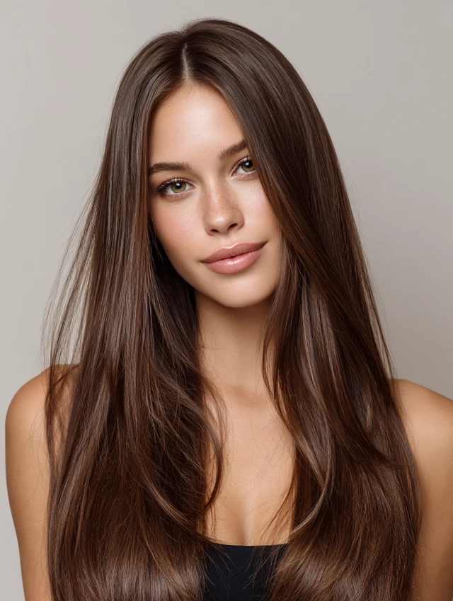 Woman Photo Model with Long Straight Shiny Hair