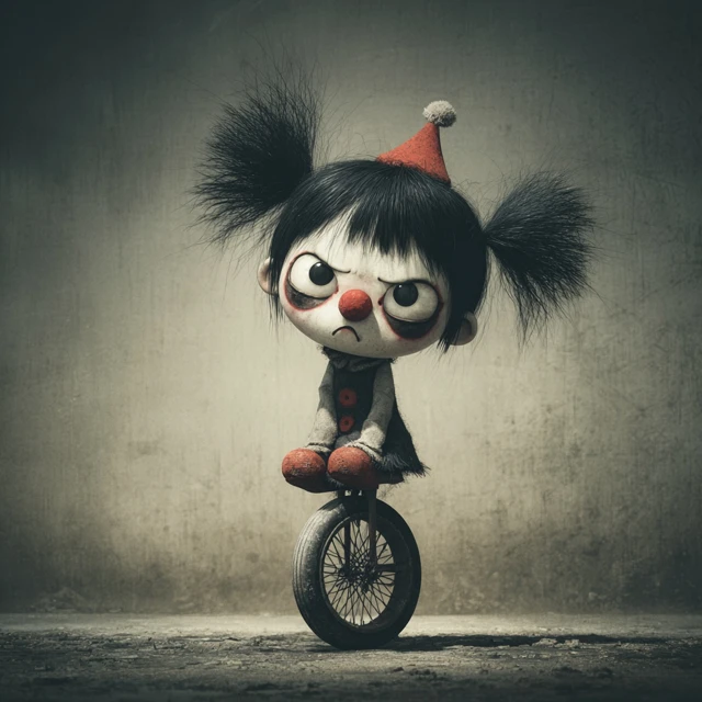 Sad Clown Girl on Unicycle Art by Mark Ryden