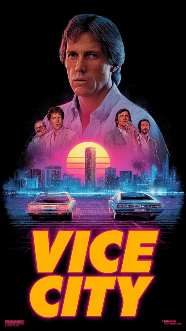 Vice City Movie Poster 1980s Retro Neon Drama