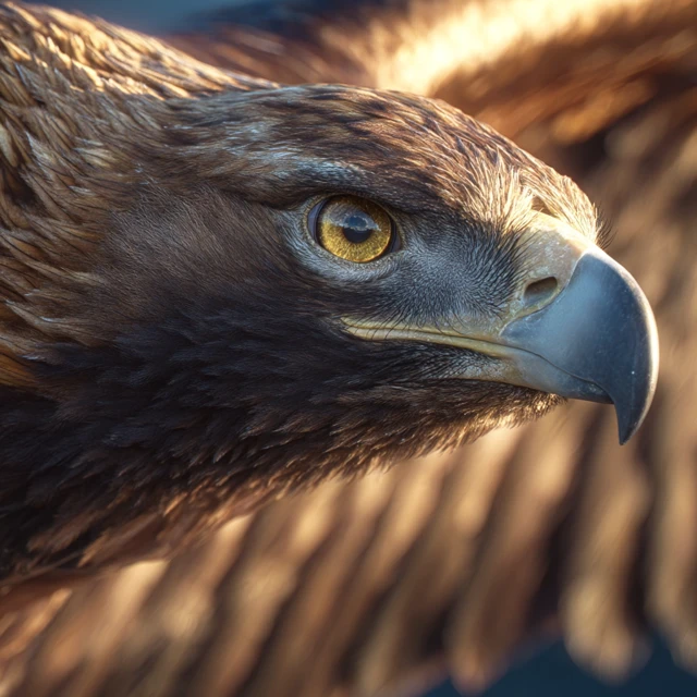 Golden Eagle Head Closeup - Hyperrealistic, Sunny Day