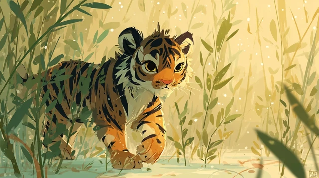 Adorable Tiger in a Bamboo Forest