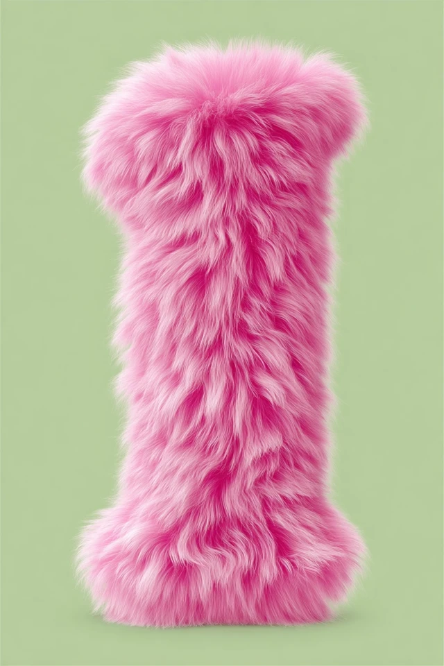 Fluffy Pink Letter I on Green Background