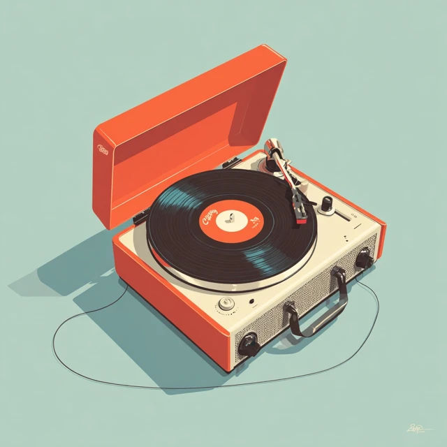 Retro Record Player Illustration Vintage Design