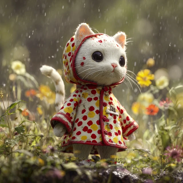 Cute Cat in Raincoat Playful 3D Art
