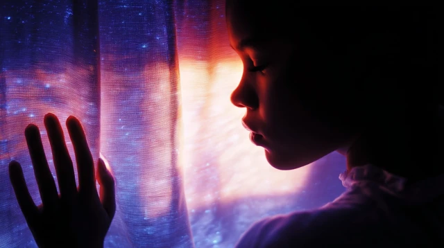 Teen Girl Silhouetted by Window Light